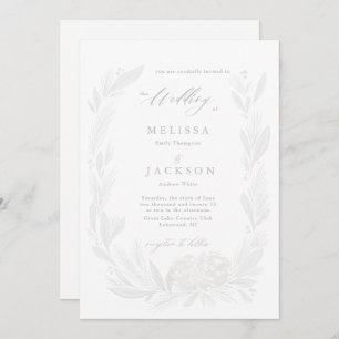 White and Mist Floral Wreath Wedding Invitation