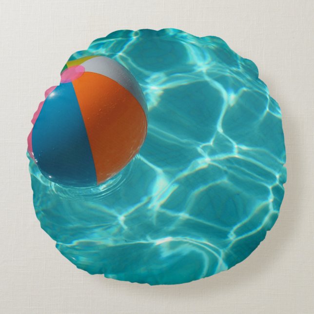White and multicolored beach ball round cushion (Front)