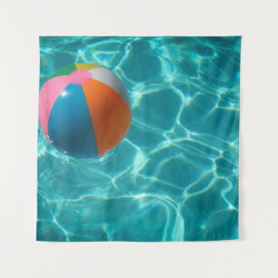 White and multicolored beach ball tapestry