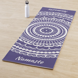 White and Muted Purple Mehndi Henna Mandala Yoga Mat