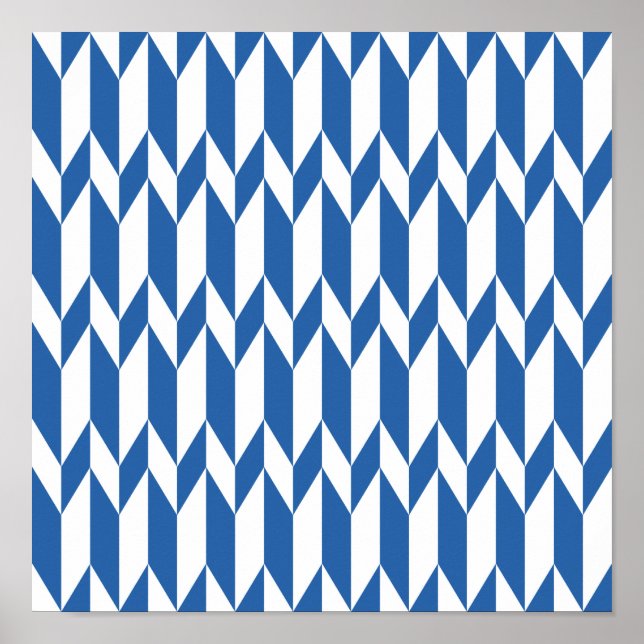 White and Navy Blue Abstract Graphic Pattern. Poster (Front)