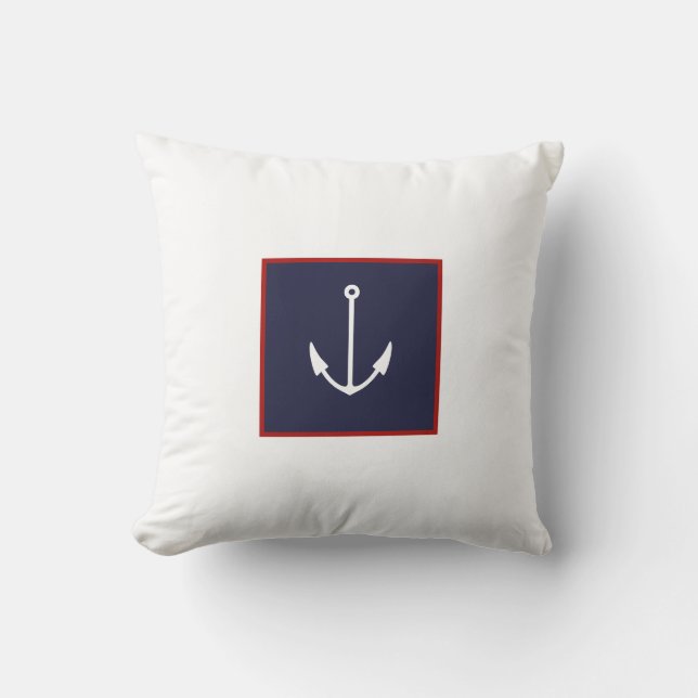 White and Navy Blue Anchor Throw Pillow (Front)