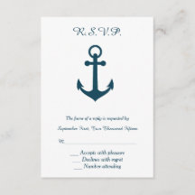 White and Navy Blue Anchor Wedding RSVP Reply