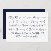White and Navy Blue Handwritten Style Wedding