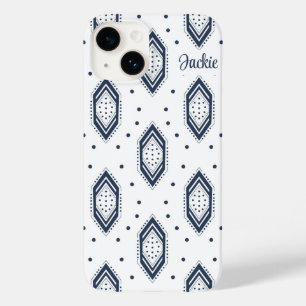 White and Navy Blue Hexagon Pattern Case-Mate iPhone 14 Case