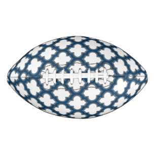 White and Navy Blue Trellis, Lattice, Quatrefoil Football