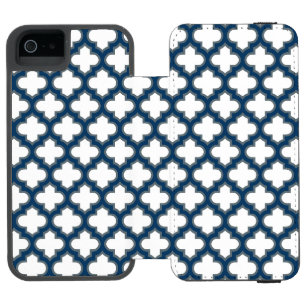 White and Navy Blue Trellis, Lattice, Quatrefoil Incipio Watson™ iPhone 5 Wallet Case