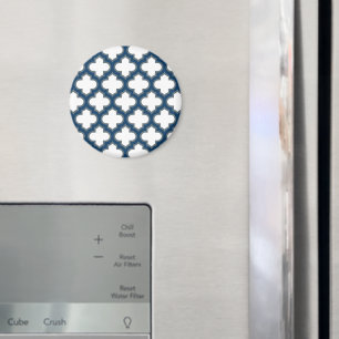 White and Navy Blue Trellis, Lattice, Quatrefoil Magnet