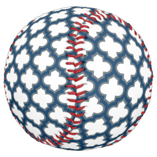 White and Navy Blue Trellis, Lattice, Quatrefoil Softball