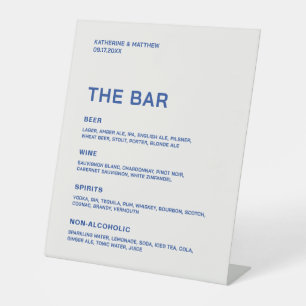 White and Navy Blue Wedding Bar Pedestal Sign