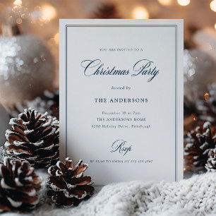 White and Navy Classic Elegance Christmas Party Invitation