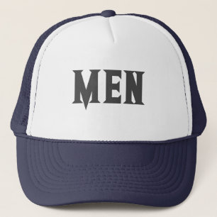 White and Navy Colour MEN text Giant Font size Coo Trucker Hat