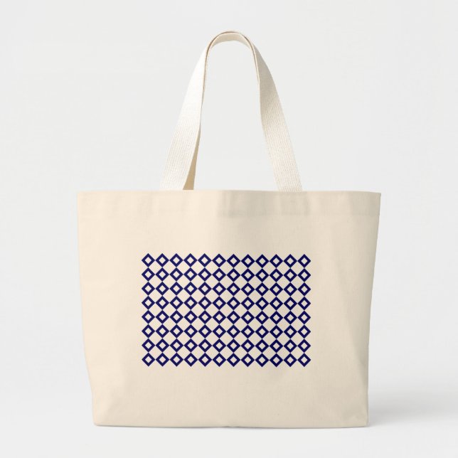 White and Navy Diamond Pattern Large Tote Bag (Front)