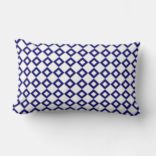 White and Navy Diamond Pattern Lumbar Cushion