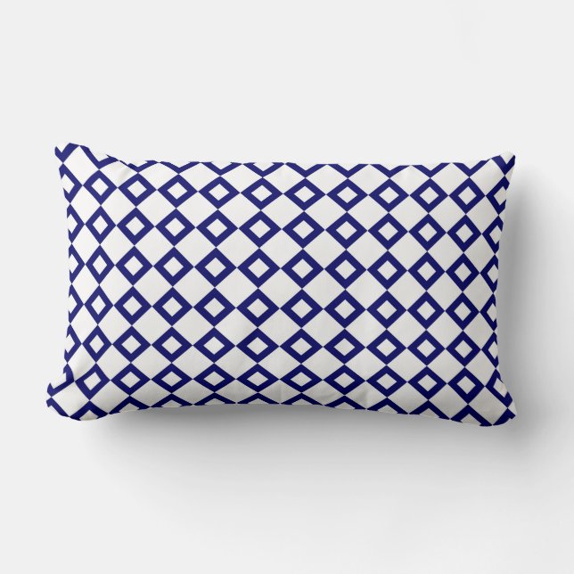 White and Navy Diamond Pattern Lumbar Cushion (Front)
