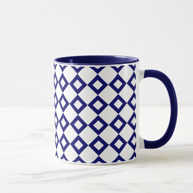 White and Navy Diamond Pattern Mug (Right)