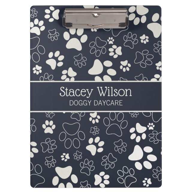 White And Navy Paw Print Pattern Clipboard (Front)