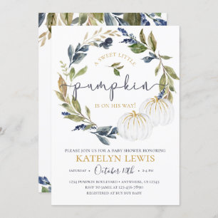 White and Navy Pumpkin Baby Shower Invitation