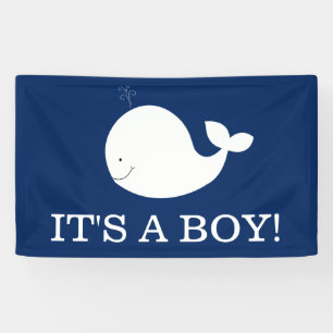 White and Navy Whale Banner   ONE TEXT LINE