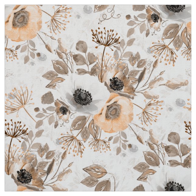 White and orange anemone flowers. fabric (Swatch)