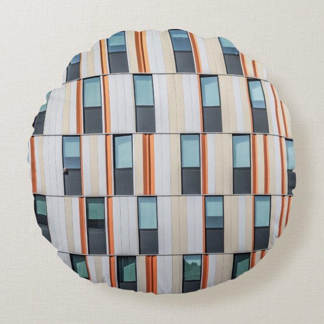 White and orange building round cushion (Front)