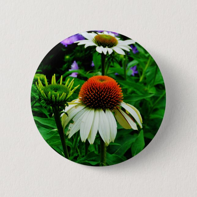White and Orange ConeFlowers 6 Cm Round Badge (Front)