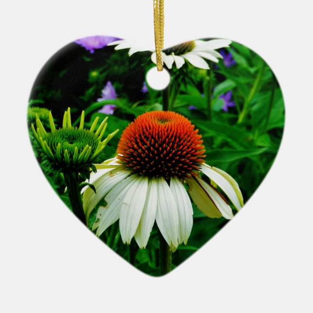 White and Orange ConeFlowers Ceramic Tree Decoration (Front)
