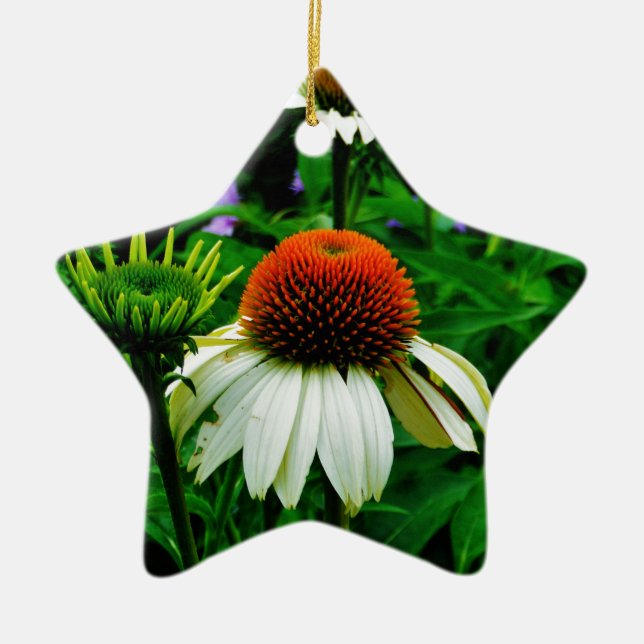 White and Orange ConeFlowers Ceramic Tree Decoration (Front)