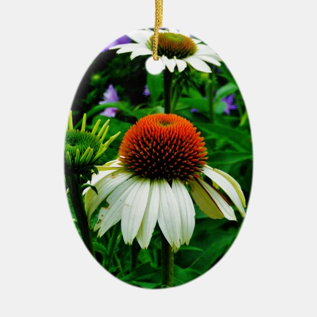 White and Orange ConeFlowers Ceramic Tree Decoration (Front)