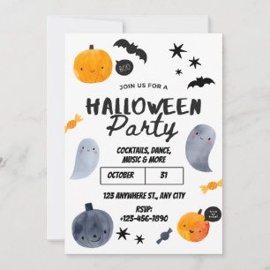 White and Orange Cute Halloween Party Invitation