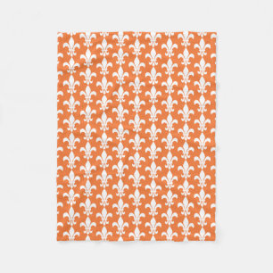 White and Orange Fleur de Lis Pattern Fleece Blanket