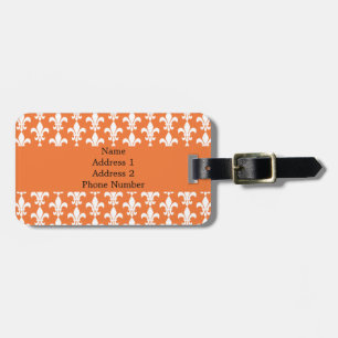 White and Orange Fleur de Lis Pattern Luggage Tag