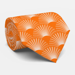 White and Orange Floral Art Deco Pattern Tie