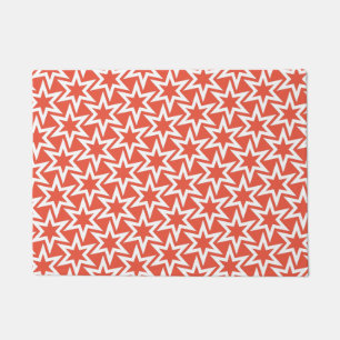 White and Orange Geometric Star Pattern Doormat