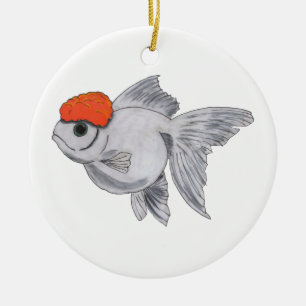 White and Orange Oranda Goldfish Aquarium Pet Fish Ceramic Tree Decoration