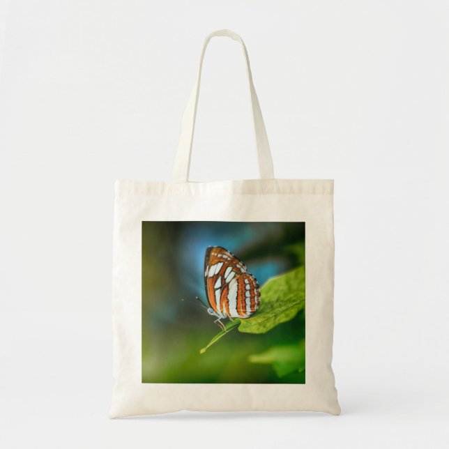 White and Orange Striped Butterfly Tote Bag (Front)