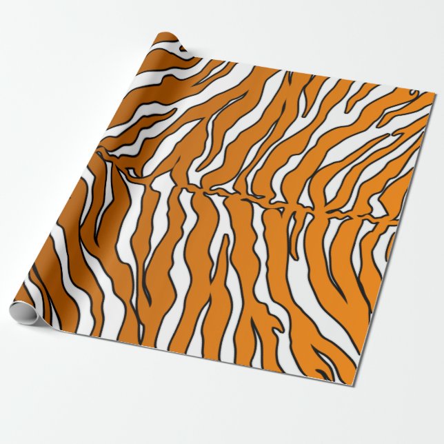 White And Orange Tiger Stripes Animal Print Wrapping Paper (Unrolled)