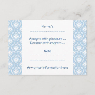 White and Pale Blue Damask Design. RSVP Card