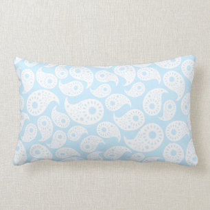 White and Pastel Blue Paisley. Lumbar Cushion