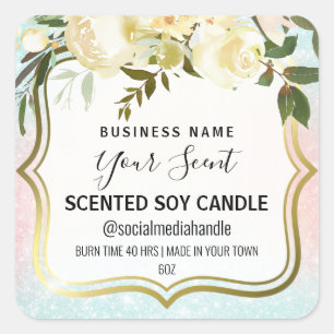 White And Pastel Floral Scented Soy Candle Labels