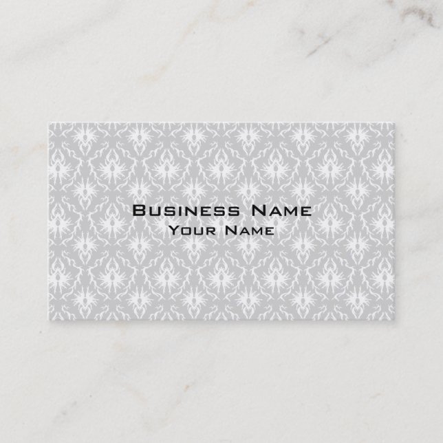 White and Pastel Grey Damask Design. Business Card (Front)