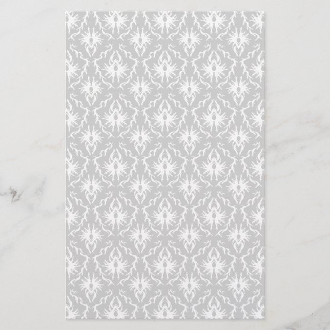 White and Pastel Grey Damask Design. Flyer (Front)