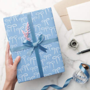 White and Periwinkle Blue Simple Bows Pattern Wrapping Paper