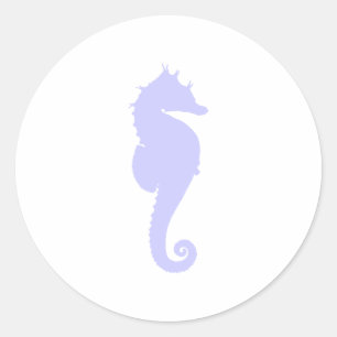 White and Periwinkle Sea Horse Classic Round Sticker