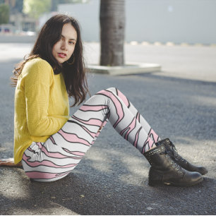 White And Pink Animal Tigers Stripes Leggings