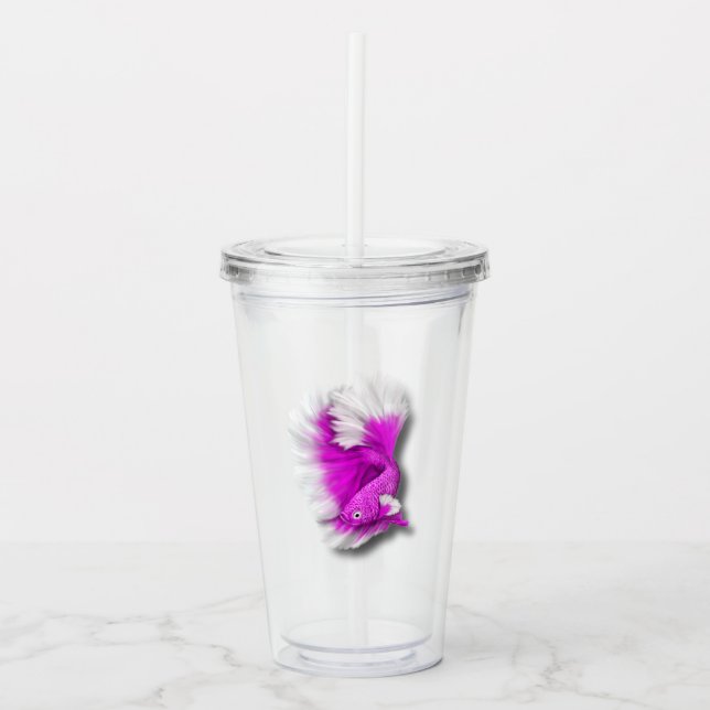 White and Pink Betta Fish Acrylic Tumbler (Front)