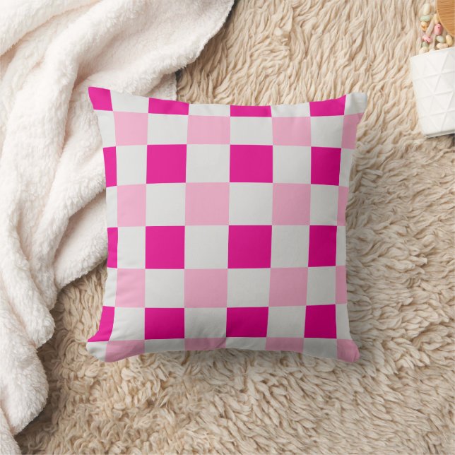 White And Pink Chequerboard Pattern  Throw Pillow (Blanket)