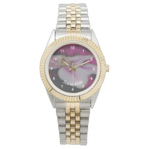 White And Pink Clematis Flower Personalised Watch
