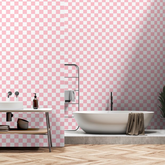 White and pink colour peel and stick wallpaper (Bathroom)