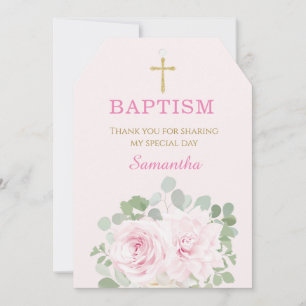 White and Pink Custom Baptism Thank You Card